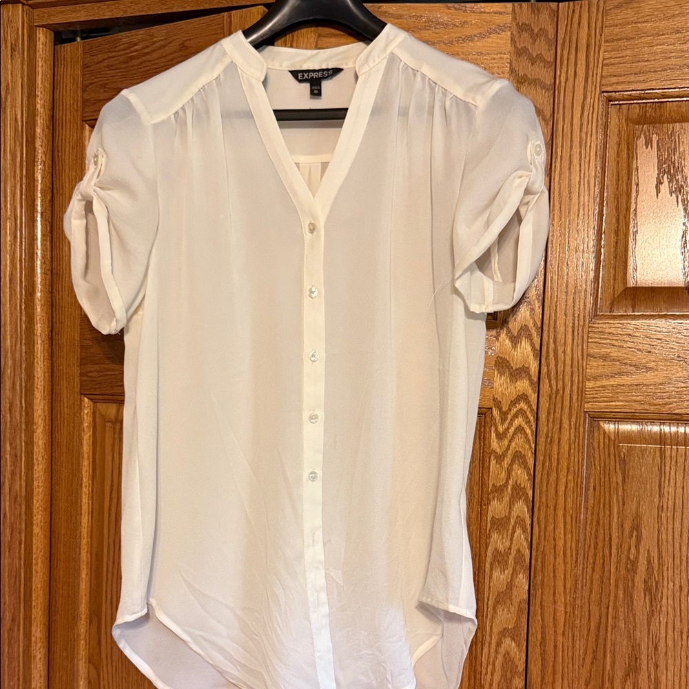 Express Women's Cream Button-Up Blouse